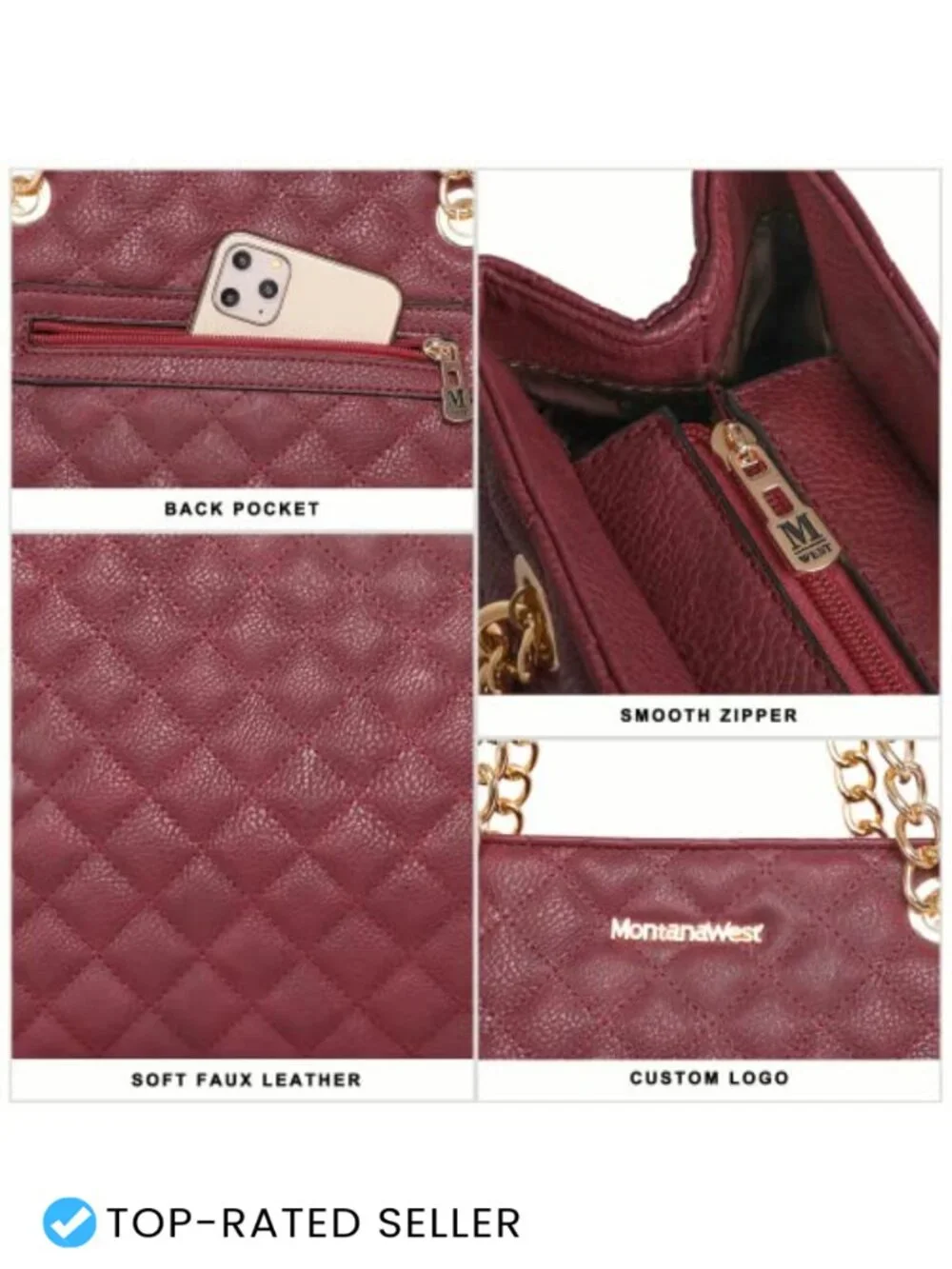 Quilted Faux Leather Chain Shoulder Tote Bag